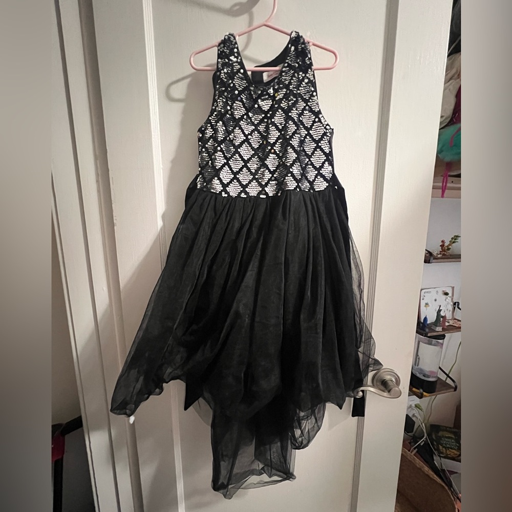 Black and silver sequined High-Lo dress